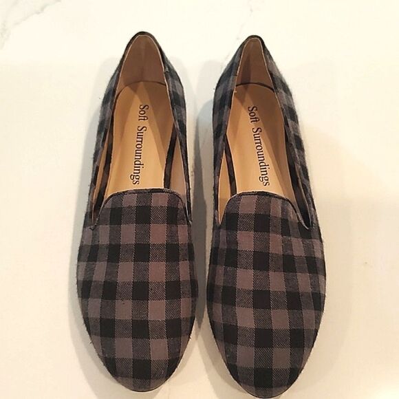 Soft Surroundings Sylvia Flats Black and Gray Buffalo Check Size 8.5 - Picture 3 of 9